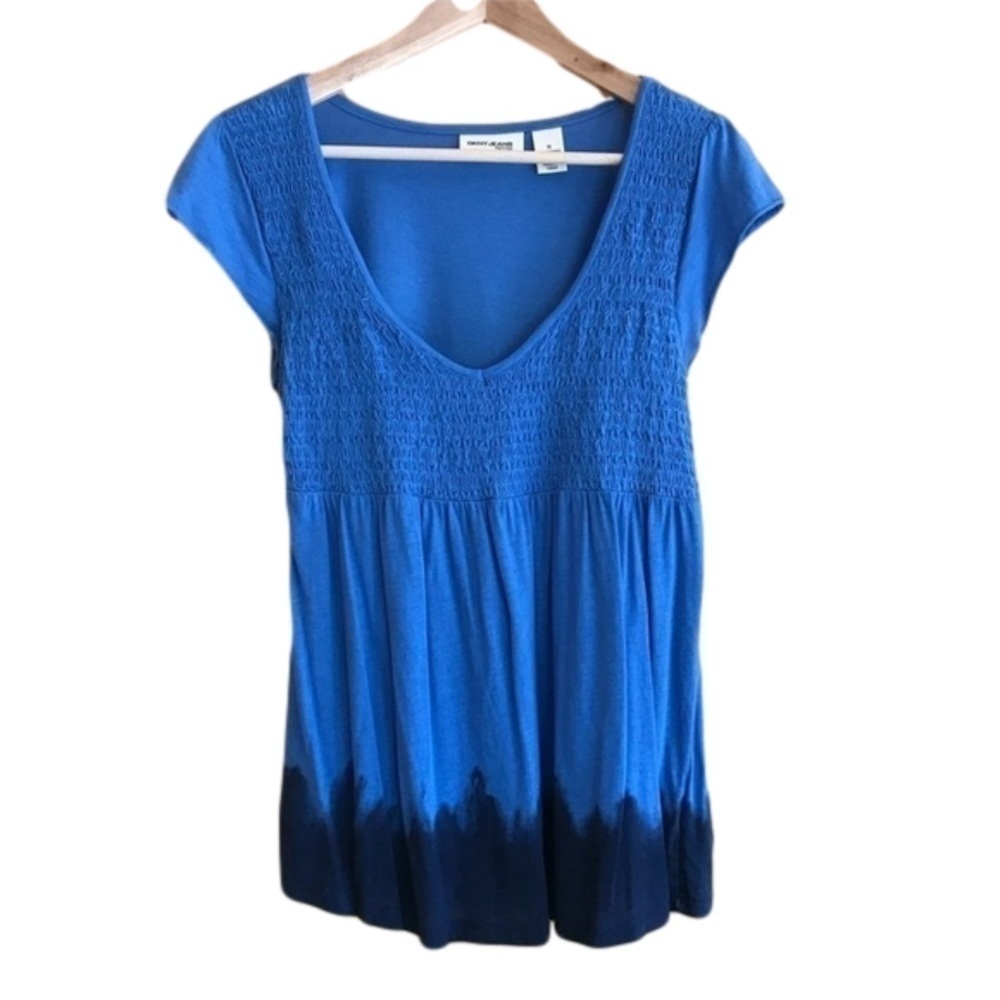 DKNY petites smocked dip dye babydoll top size MP